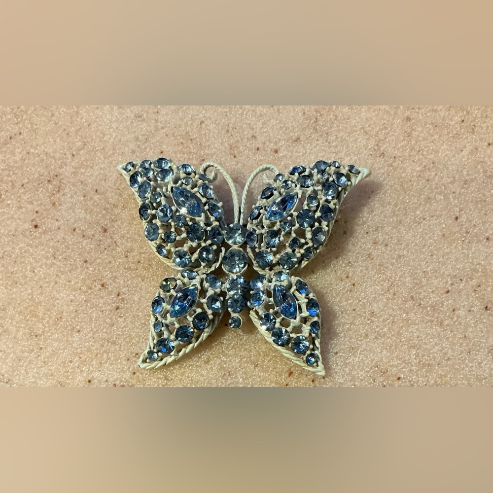Blue Rhinestone Butterfly Brooch